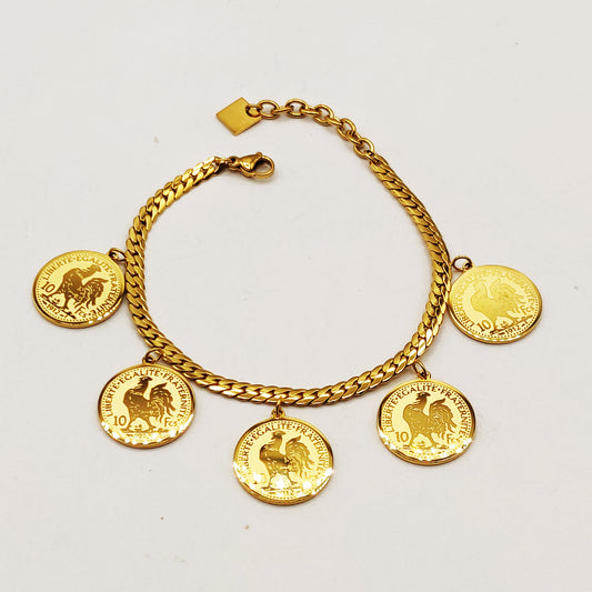 Bracelet avec médailles pièces françaises