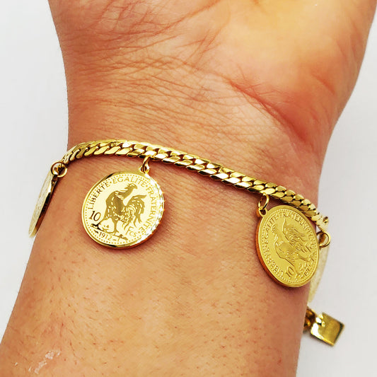 Bracelet avec médailles pièces françaises